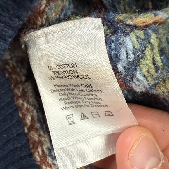 Eddie Bauer Sweater Mens Large Fair Isle Nordic Geometric Knit Crewneck Merino - Picture 9 of 11